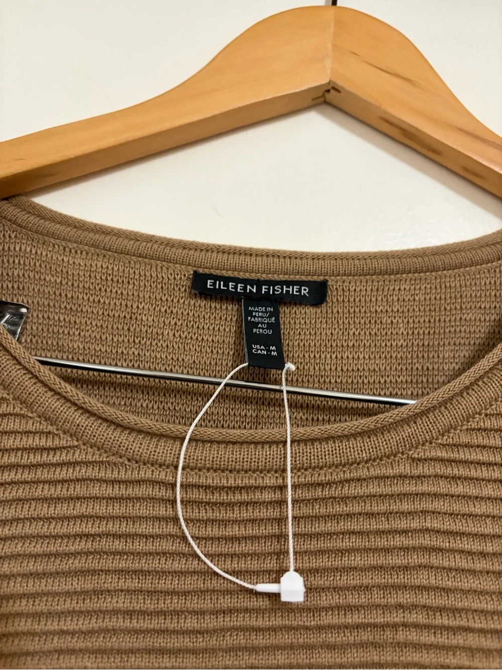 EILEEN FISHER Camel Ribbed Organic Cotton-Blend Crewneck Sweater